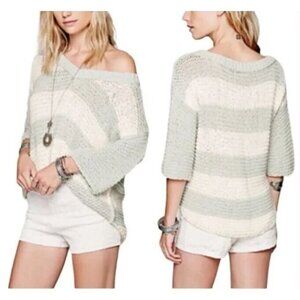 Free People Sweater Womens Large Park Slope Mint Green Ivory Slouchy Beachy